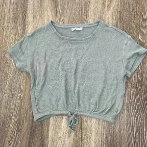 Womens Pink Rose Green Short Sleeve Cinched Bottom Tee - M